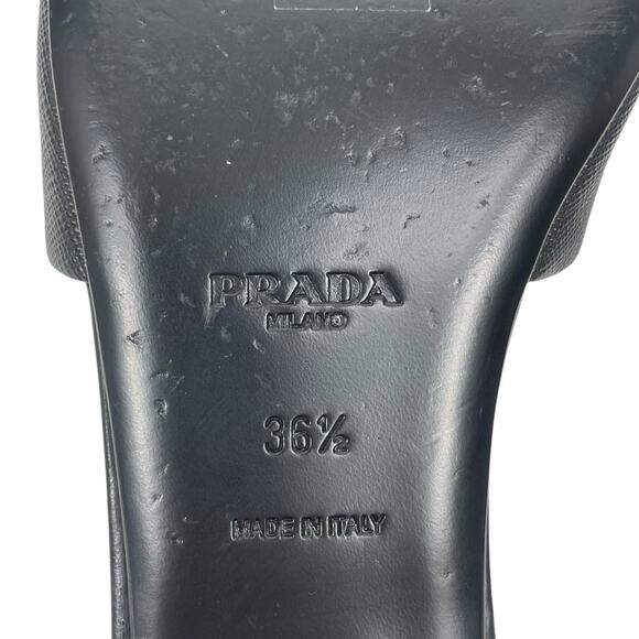 Prada Saffiano Triangle Logo Plaque Slide Flat Sandal Black Size 36.5 - Picture 10 of 11